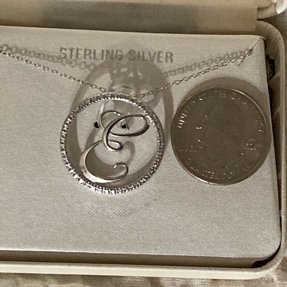 Sterling Silver Initial “E” Necklace Stamped - Picture 2 of 11